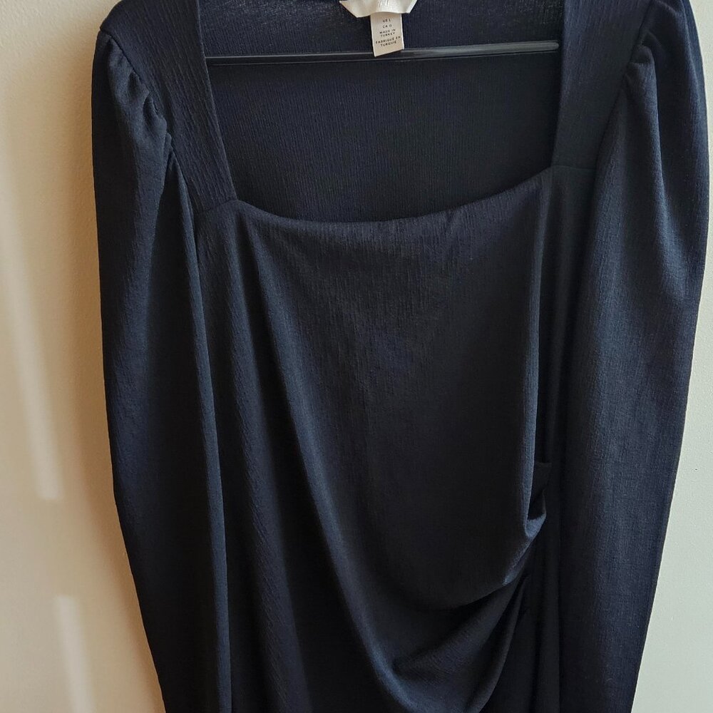 H&M Black Bodycon Midi Ruched Dress L